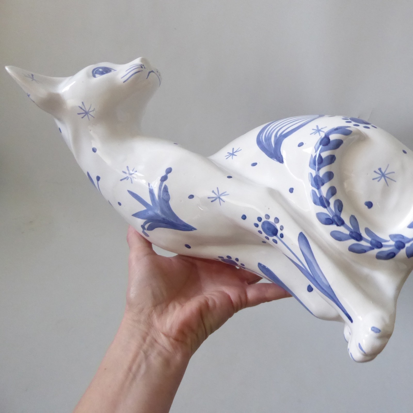 David Sharp Rye pottery big cat 13" siamese figure statue, 1970s retro blue - Image 17