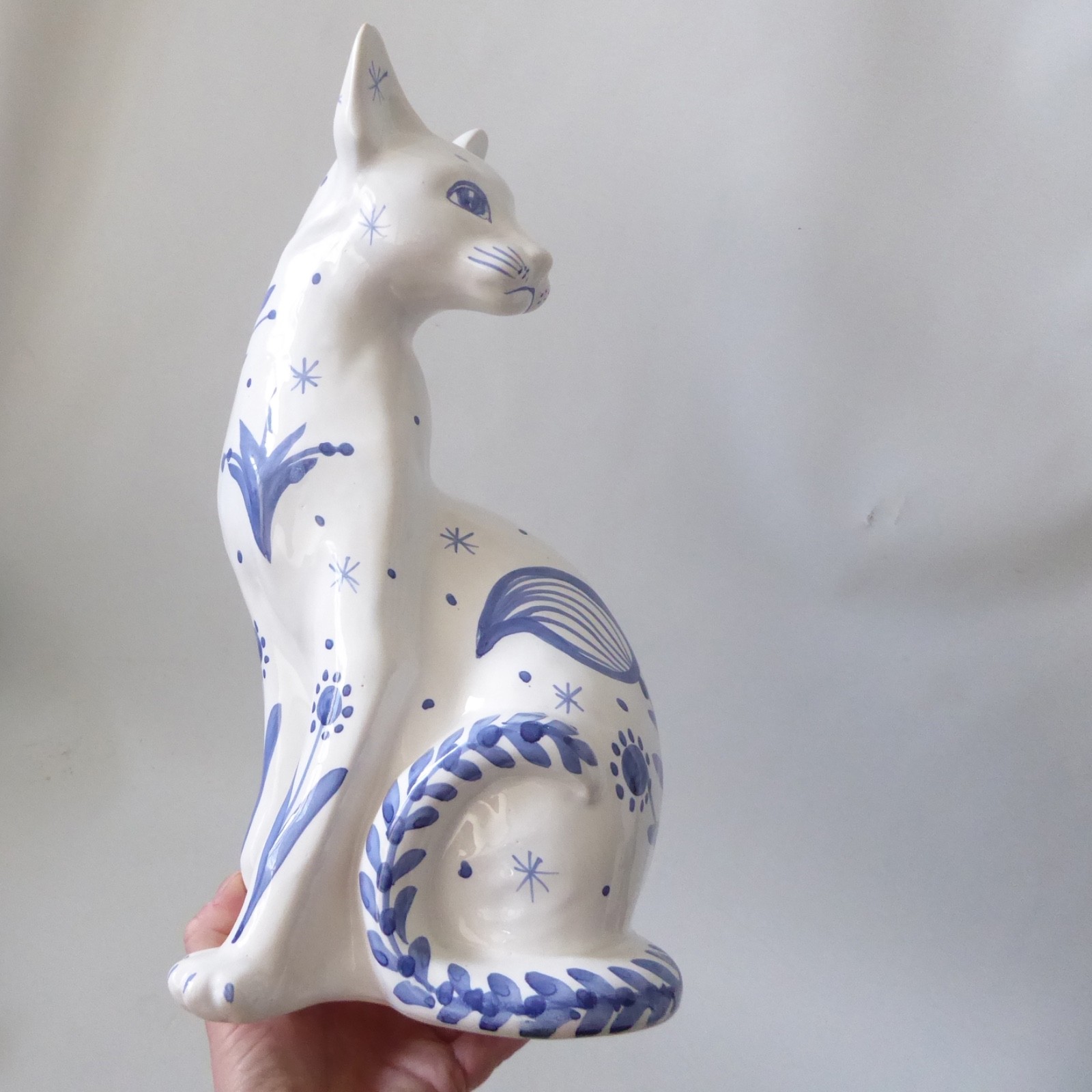 David Sharp Rye pottery big cat 13" siamese figure statue, 1970s retro blue - Image 3