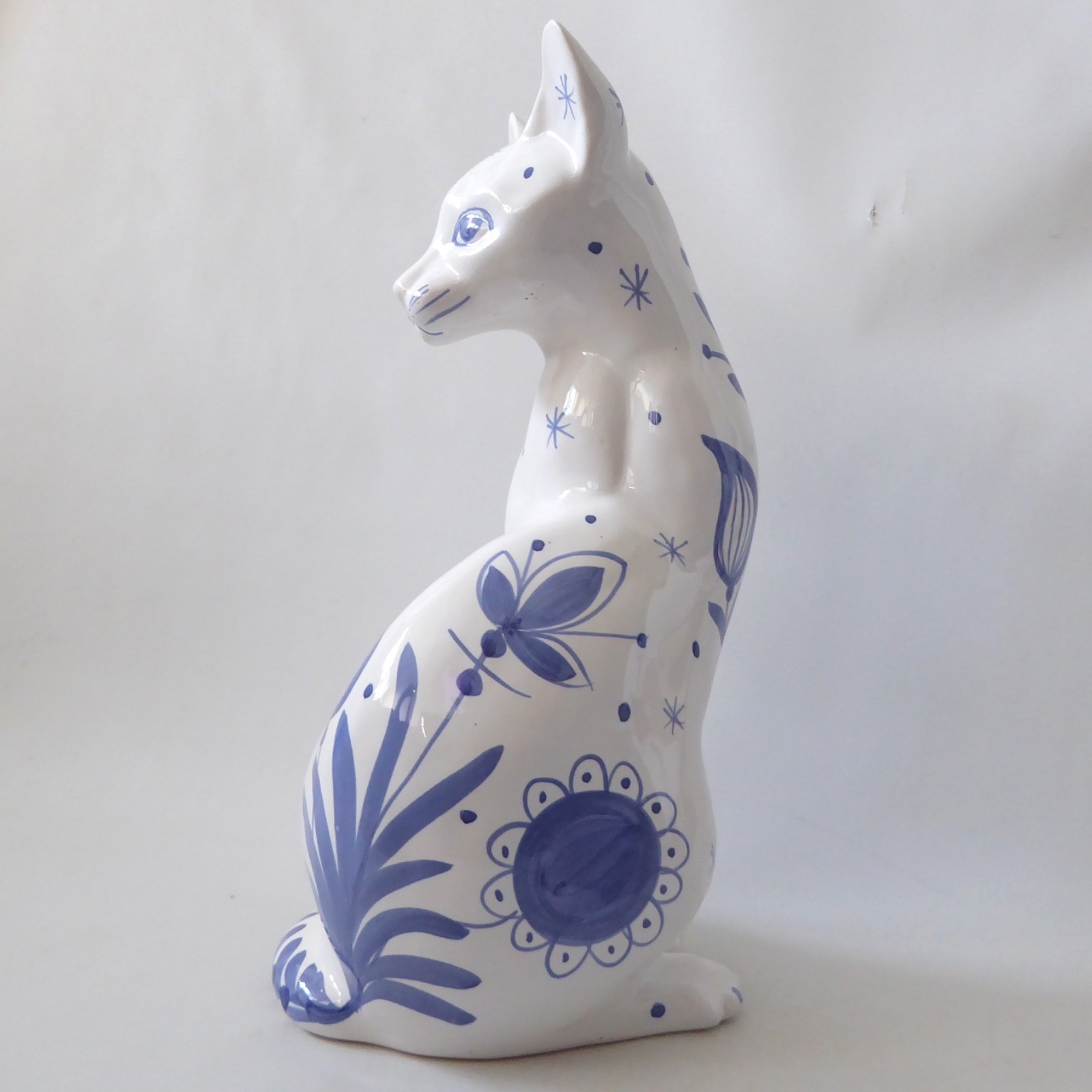 David Sharp Rye pottery big cat 13" siamese figure statue, 1970s retro blue - Image 5