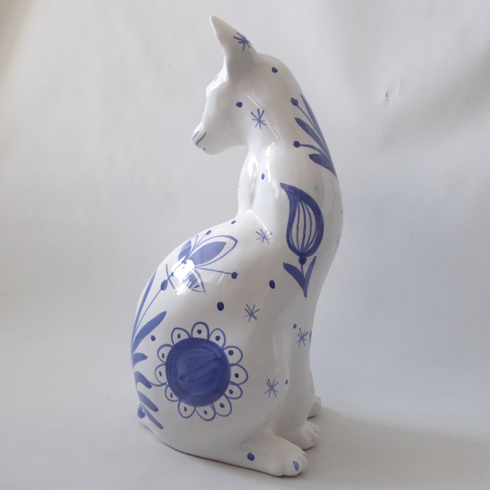 David Sharp Rye pottery big cat 13" siamese figure statue, 1970s retro blue - Image 6