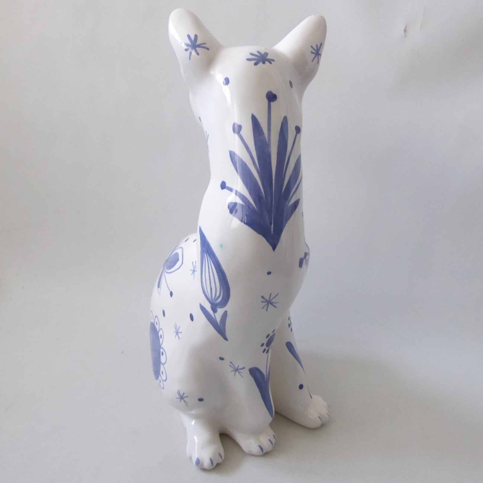 David Sharp Rye pottery big cat 13" siamese figure statue, 1970s retro blue - Image 7