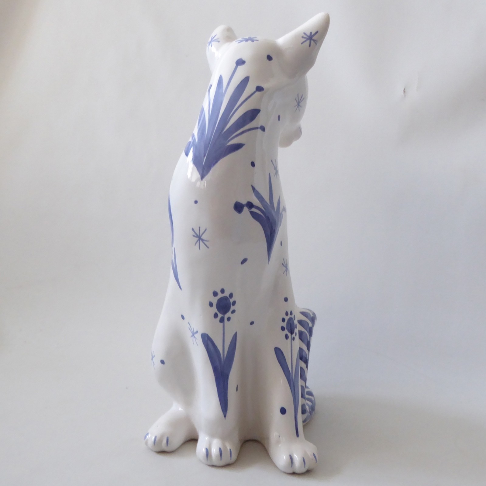 David Sharp Rye pottery big cat 13" siamese figure statue, 1970s retro blue - Image 8