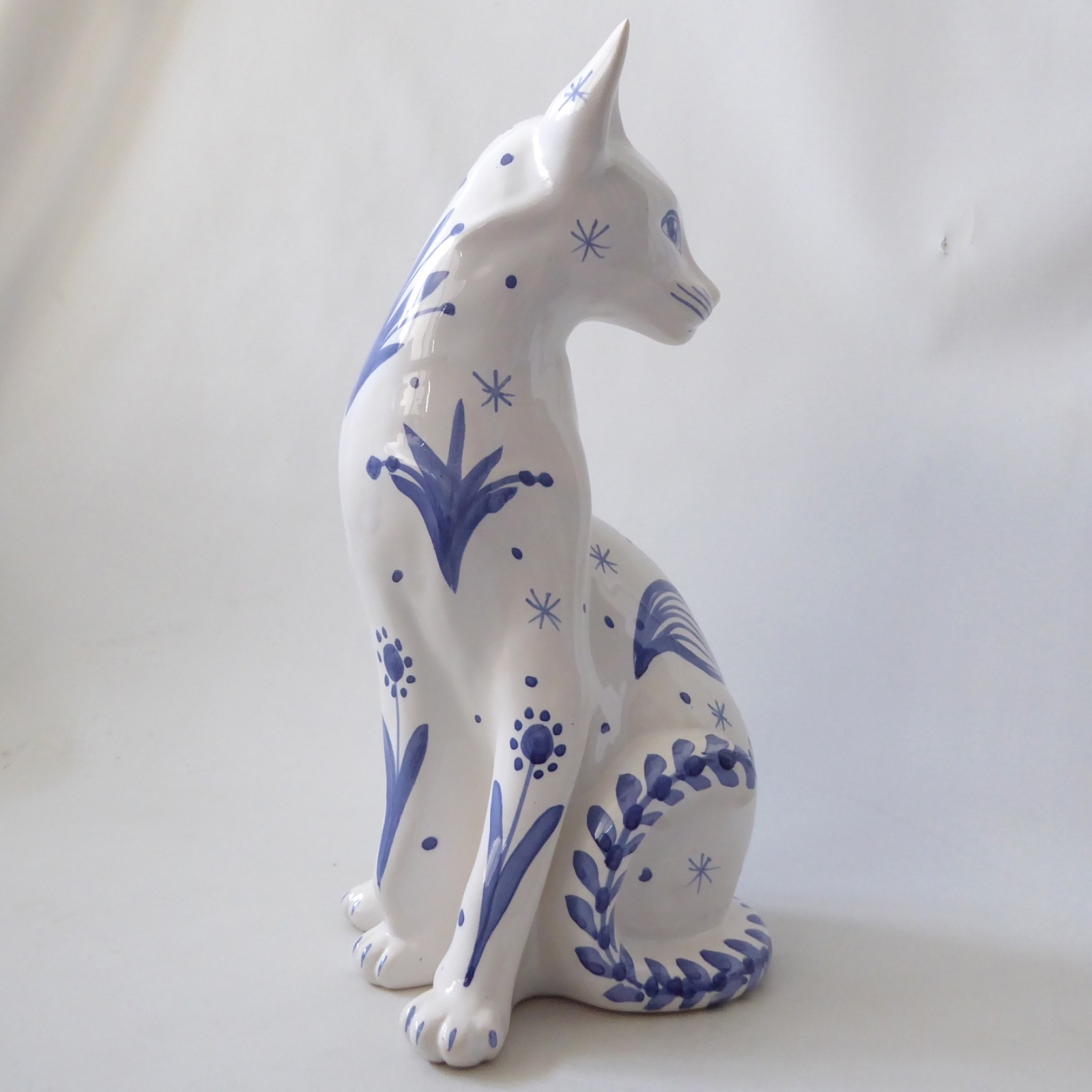 David Sharp Rye pottery big cat 13" siamese figure statue, 1970s retro blue - Image 9