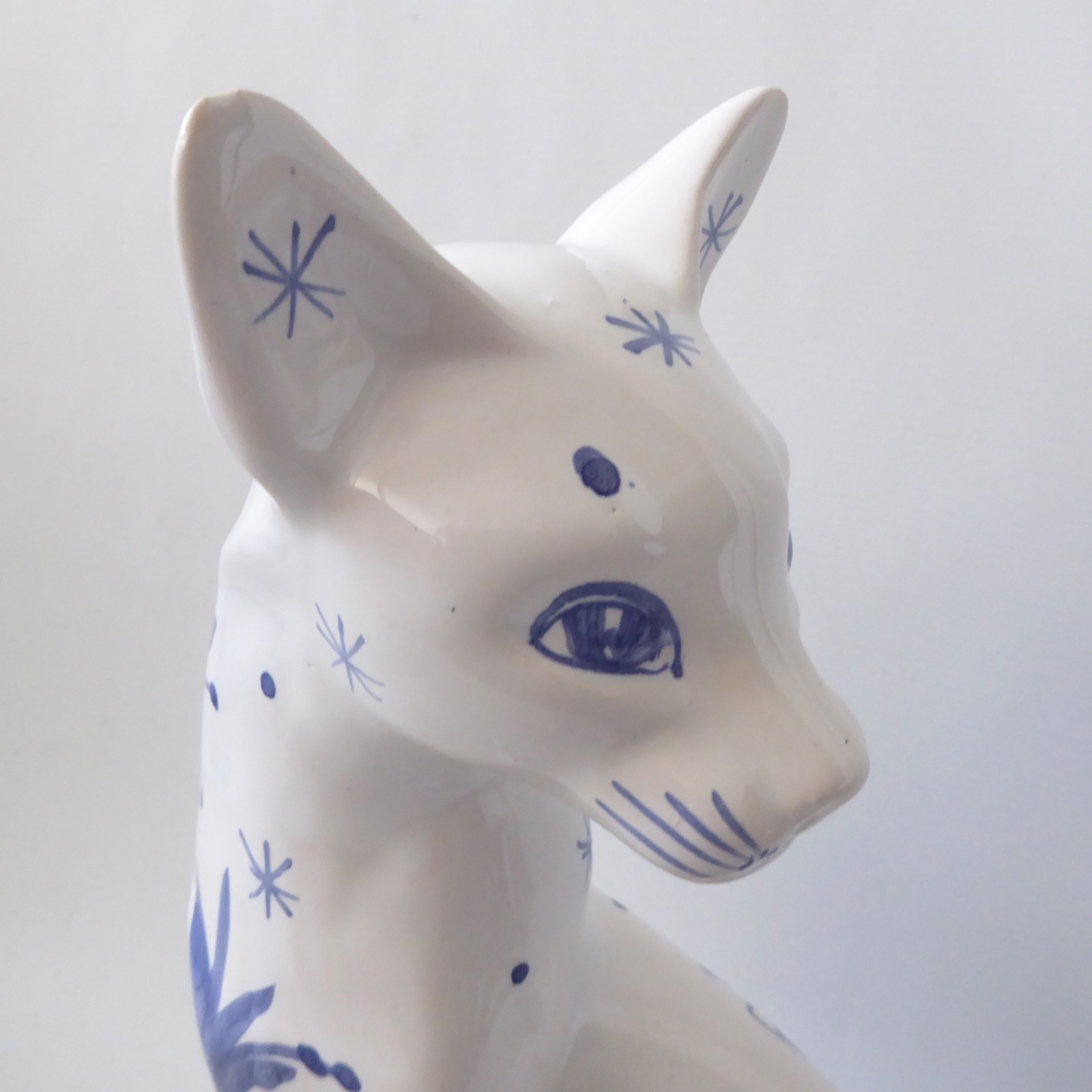 David Sharp Rye pottery big cat 13" siamese figure statue, 1970s retro blue - Image 10