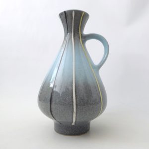 Dumler & Breiden 1334/21 West German pottery ceramic vase, pale blue & stripes