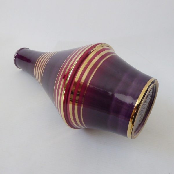 Dumler & Breiden 15/25 West German pottery ceramic vase, purple/plum gold bands - Image 12