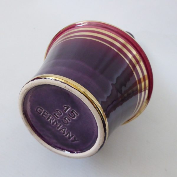 Dumler & Breiden 15/25 West German pottery ceramic vase, purple/plum gold bands - Image 13