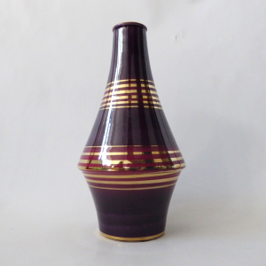 Dumler & Breiden 15/25 West German pottery ceramic vase, purple/plum gold bands