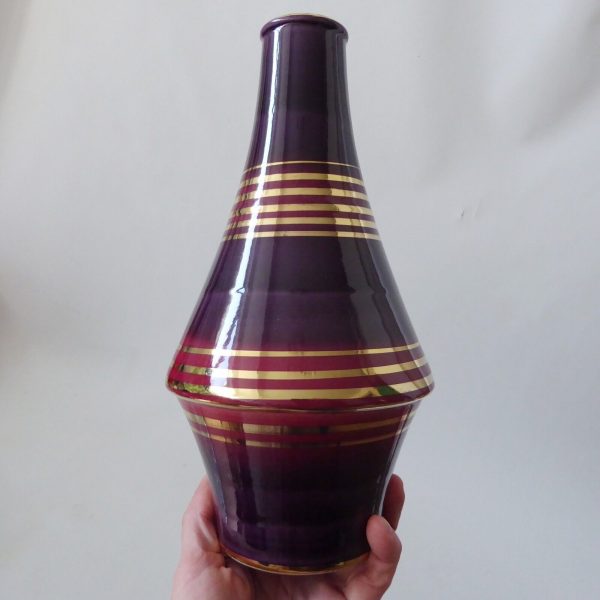 Dumler & Breiden 15/25 West German pottery ceramic vase, purple/plum gold bands - Image 5