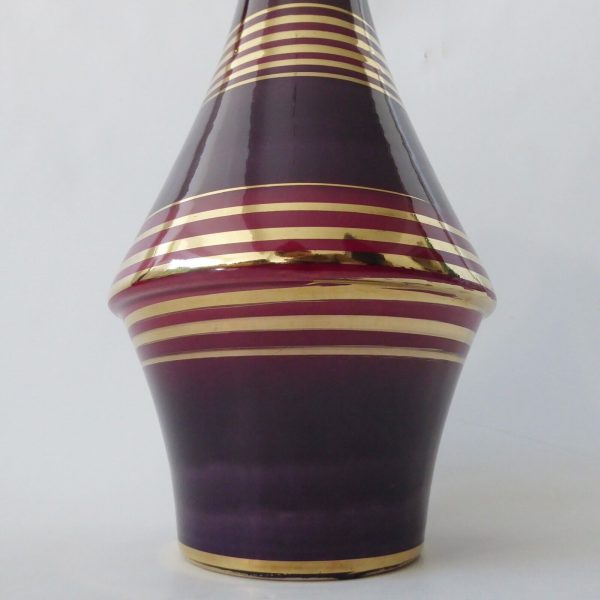 Dumler & Breiden 15/25 West German pottery ceramic vase, purple/plum gold bands - Image 7