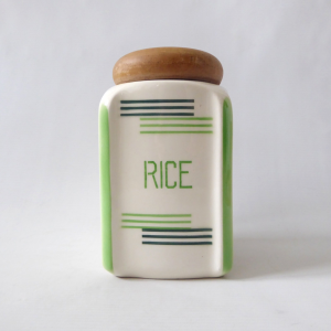 Felix German Art Deco RICE ceramic storage jar canister container, vintage green