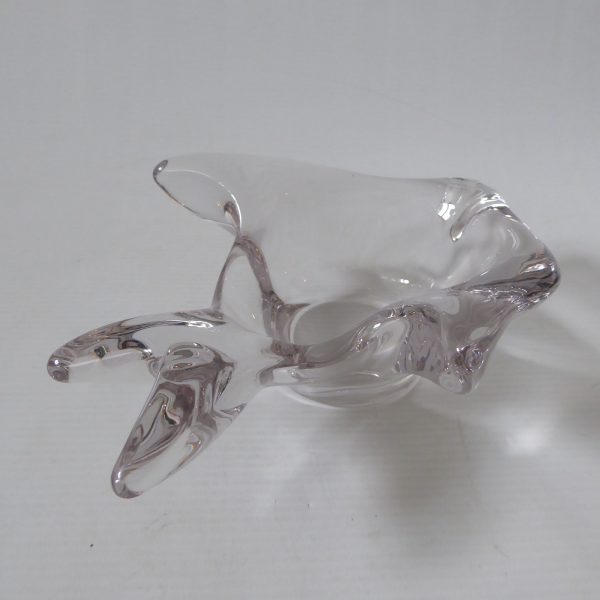 French crystal art glass fish shaped bowl dish, vintage 60s clear candle holder - Image 11