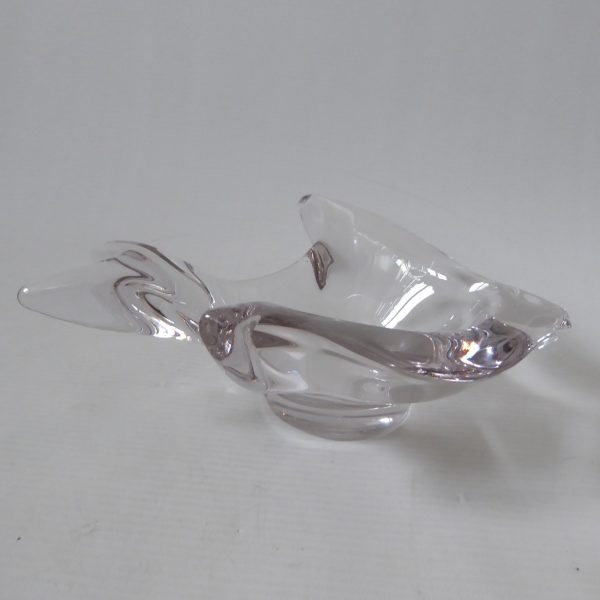 French crystal art glass fish shaped bowl dish, vintage 60s clear candle holder - Image 12