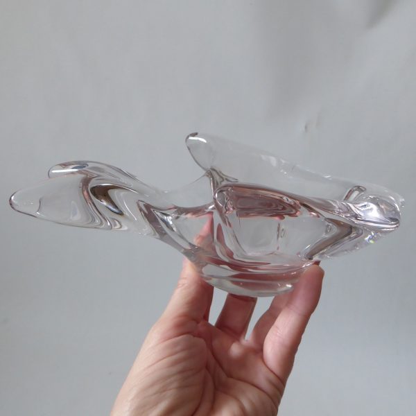 French crystal art glass fish shaped bowl dish, vintage 60s clear candle holder - Image 13