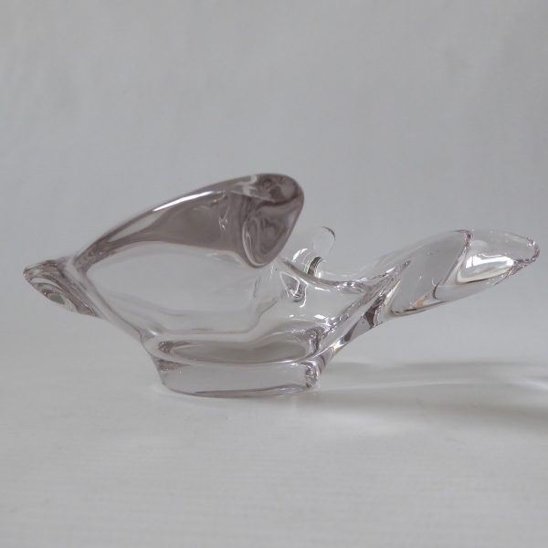 French crystal art glass fish shaped bowl dish, vintage 60s clear candle holder - Image 14