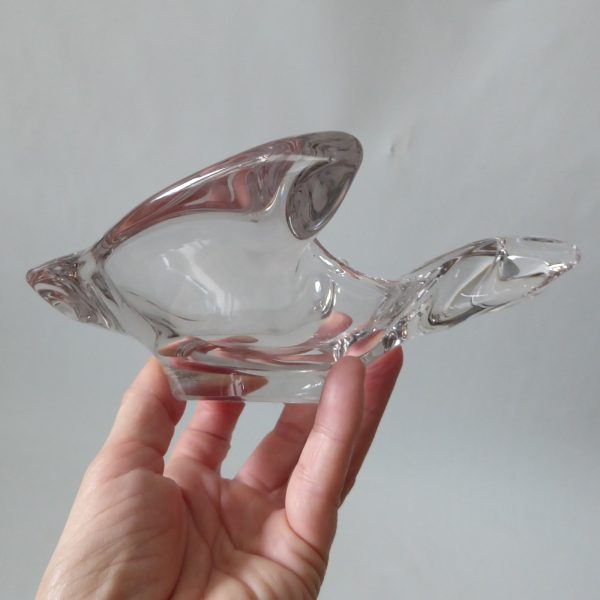 French crystal art glass fish shaped bowl dish, vintage 60s clear candle holder - Image 15