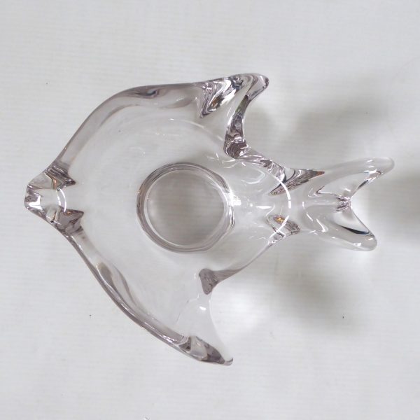 French crystal art glass fish shaped bowl dish, vintage 60s clear candle holder - Image 5