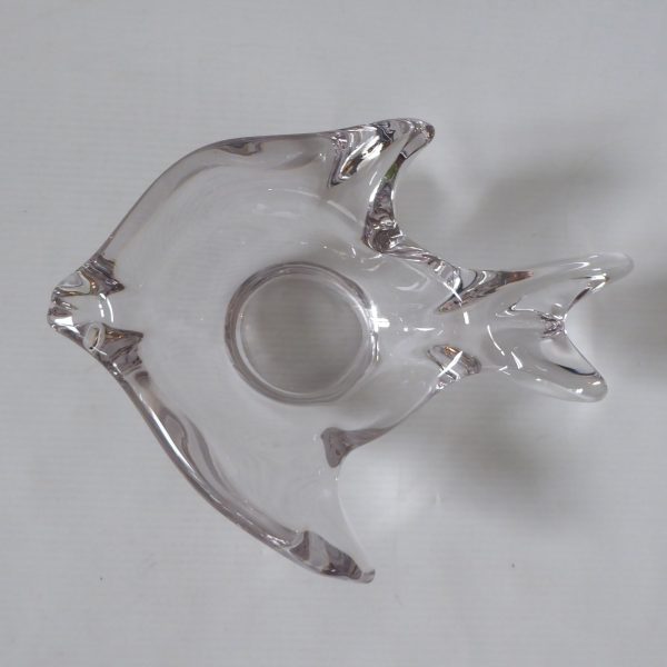 French crystal art glass fish shaped bowl dish, vintage 60s clear candle holder - Image 6