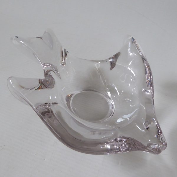 French crystal art glass fish shaped bowl dish, vintage 60s clear candle holder - Image 8
