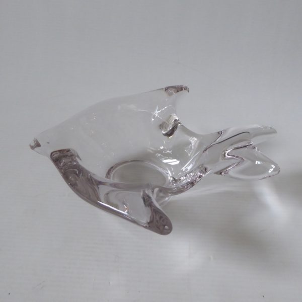 French crystal art glass fish shaped bowl dish, vintage 60s clear candle holder - Image 9