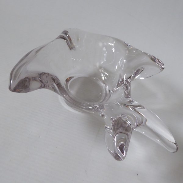 French crystal art glass fish shaped bowl dish, vintage 60s clear candle holder - Image 10