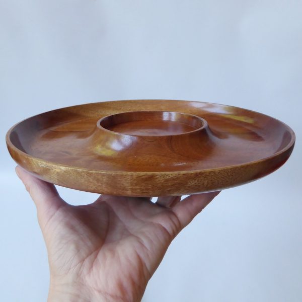 French wood & glass nibbles snacks + dip serving tray platter. Vintage Arcopal - Image 12