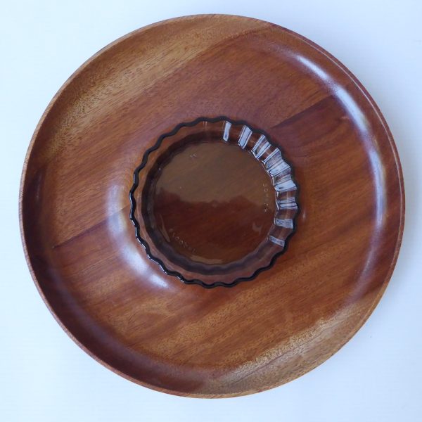French wood & glass nibbles snacks + dip serving tray platter. Vintage Arcopal - Image 4