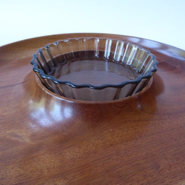 French wood & glass nibbles snacks + dip serving tray platter. Vintage Arcopal - Image 5