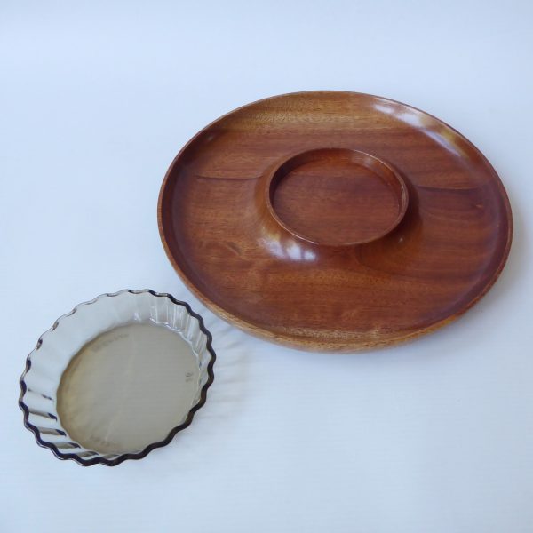 French wood & glass nibbles snacks + dip serving tray platter. Vintage Arcopal - Image 8