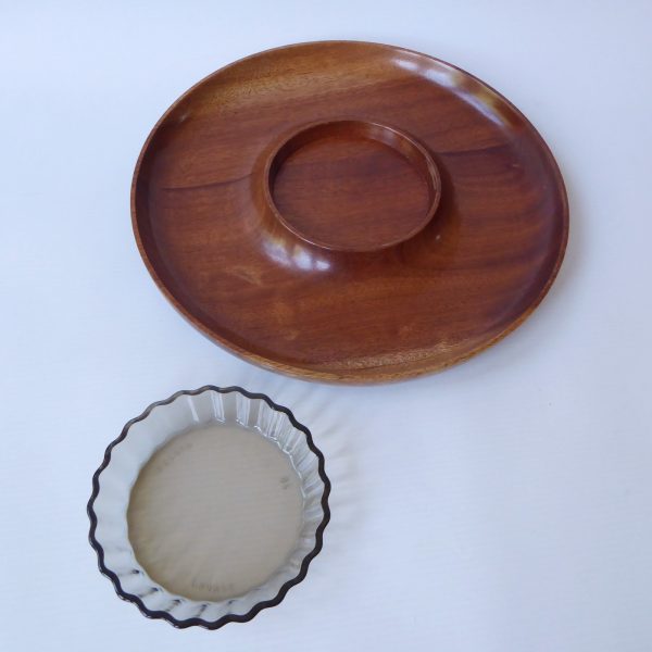 French wood & glass nibbles snacks + dip serving tray platter. Vintage Arcopal - Image 9
