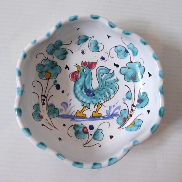 Grazia Deruta, Italy, vintage Italian pottery ceramic pin dish, bowl. Cockerel