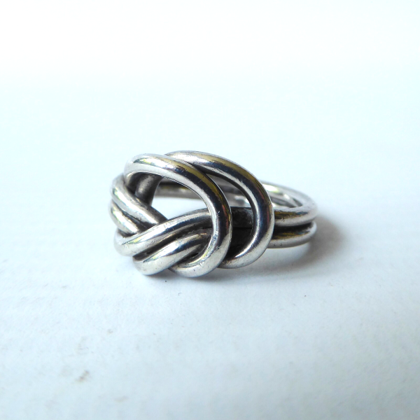 Hallmarked vintage sterling silver lover's knot ring, J. prob Danish mid century