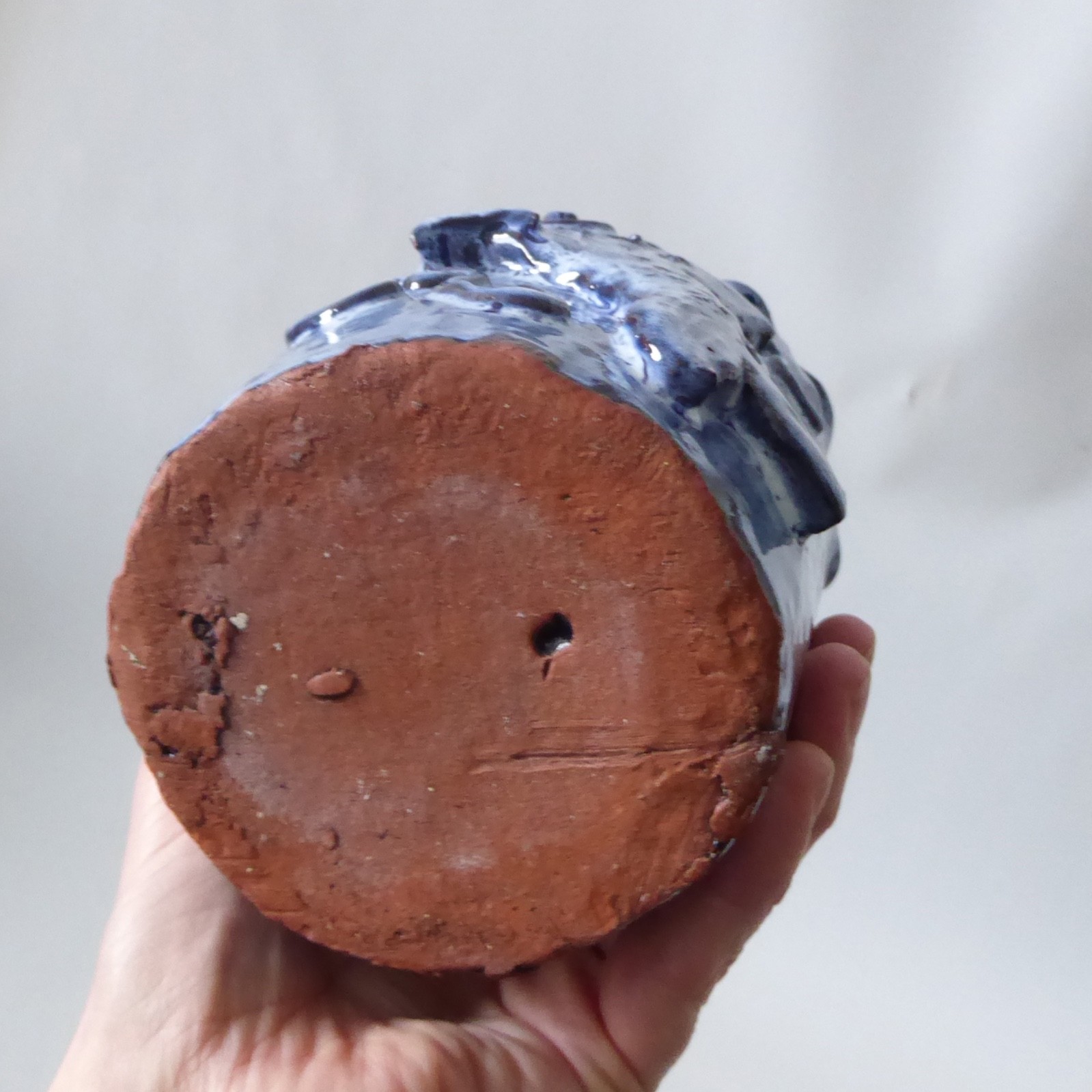 Hand built pottery fish vase, vintage handmade clay stoneware, blue Studio art - Image 13