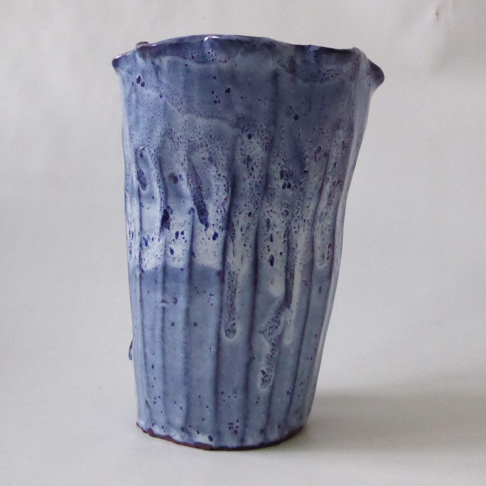 Hand built pottery fish vase, vintage handmade clay stoneware, blue Studio art - Image 5