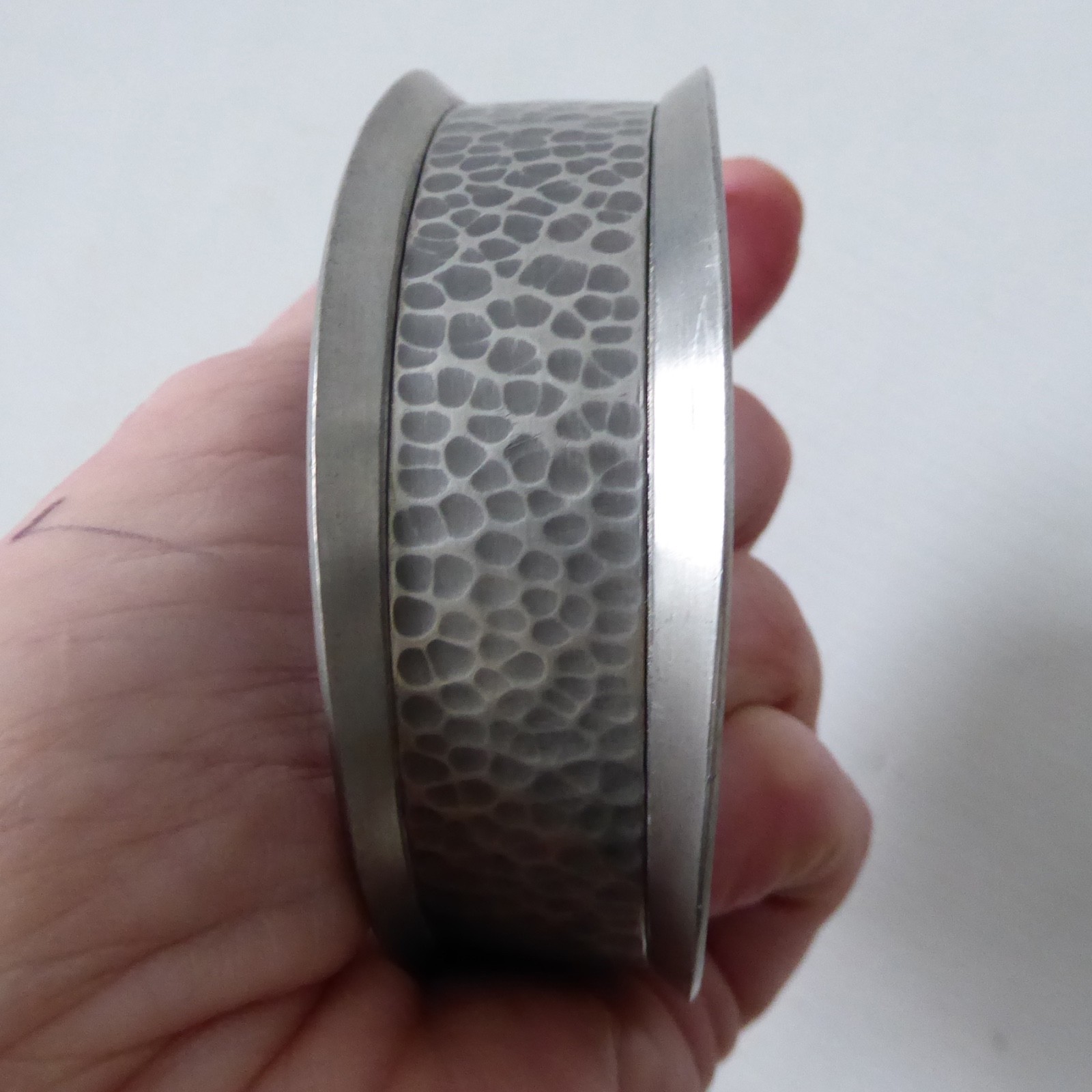 Hand signed Jorgen Jensen Danish vintage pewter hammered open bangle bracelet - Image 14