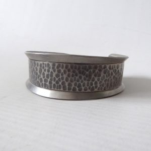 Hand signed Jorgen Jensen Danish vintage pewter hammered open bangle bracelet