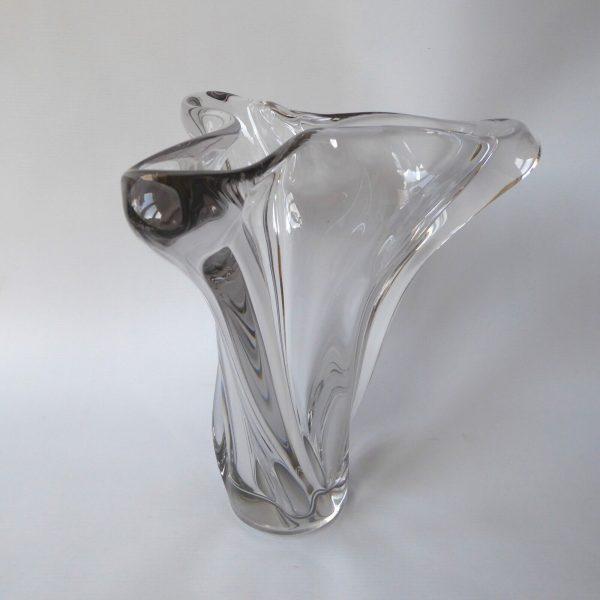 Huge 4kg French art glass crystal vase, 3-lobe twisted. Mid century 1950s 1960s - Image 7