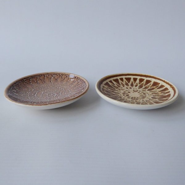 Iden Pottery Dennis Townsend pair 2 pin dishes, vintage 1960s/70s retro brown 4" - Image 5