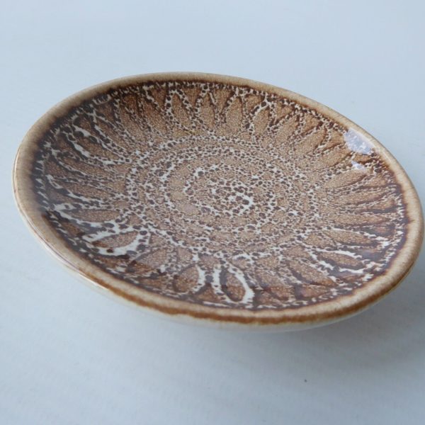 Iden Pottery Dennis Townsend pair 2 pin dishes, vintage 1960s/70s retro brown 4" - Image 6