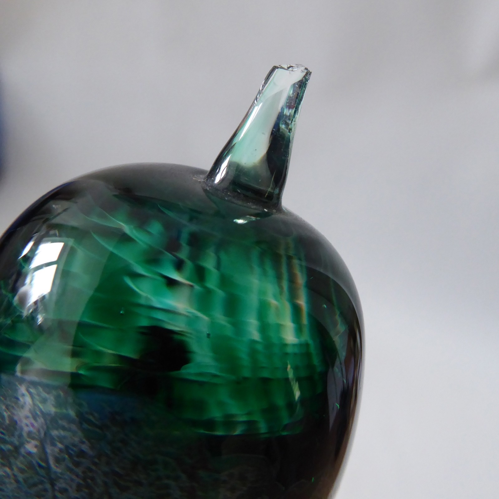 Isle of Wight Studio green Azurene pear paperweight, green & gold glass. Vintage - Image 10
