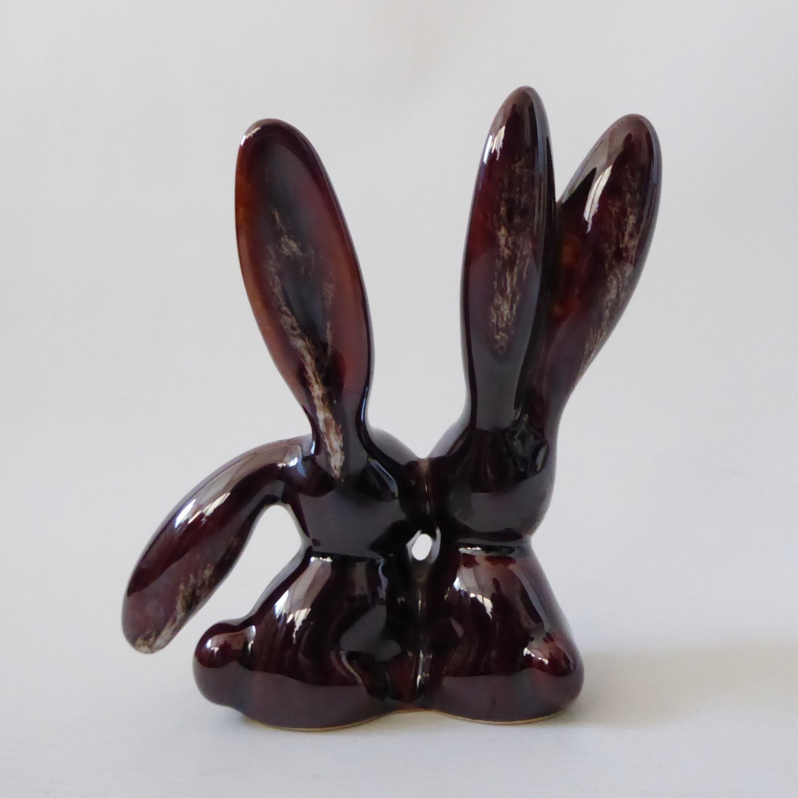 Kernewek Cornwall Kissing Bunnies rabbits figurine, vintage retro brown glaze - Image 7