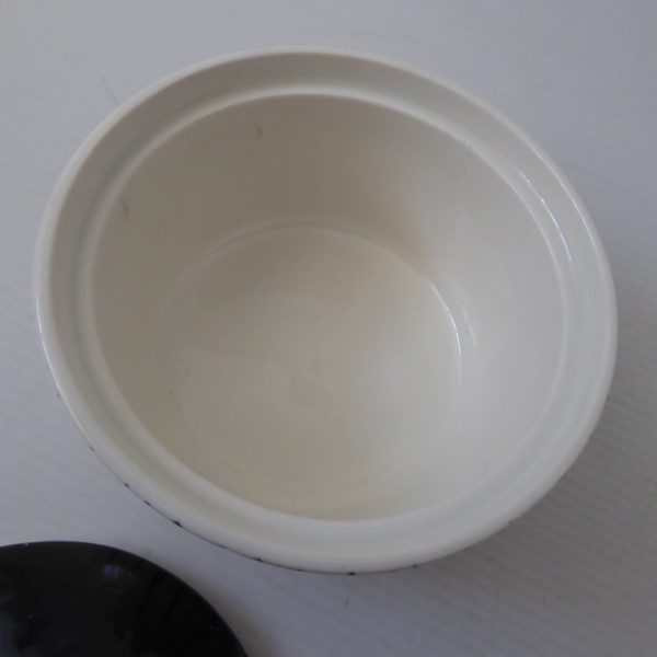 Kirkham Pottery lidded sugar bowl, black stripes red dots. 1950s retro ceramic - Image 10