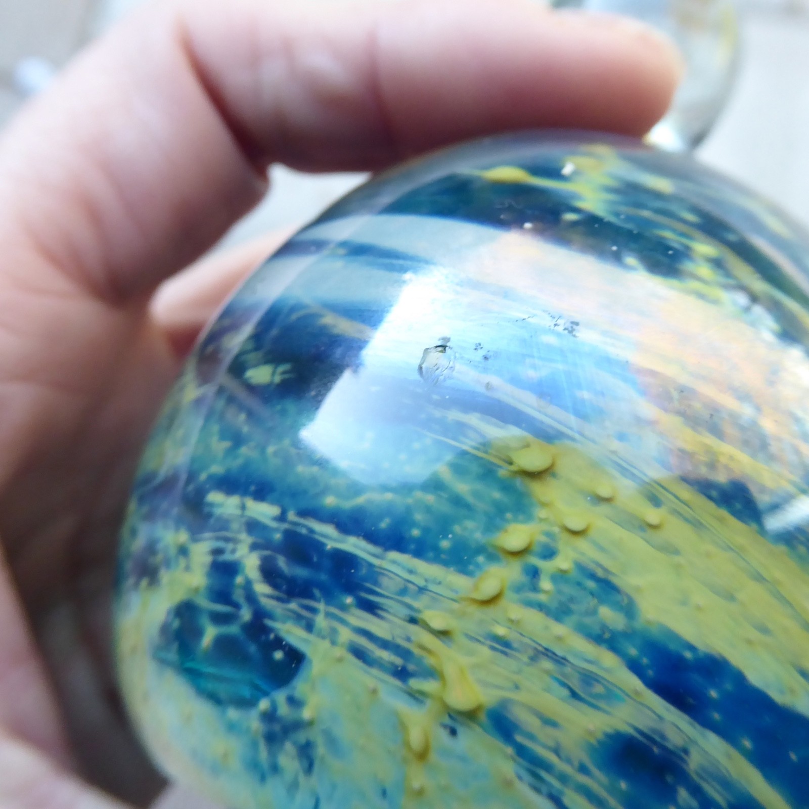 Mdina Sea & Sand vintage art glass paperweight + top knob, blue + gold. Malta - Image 11