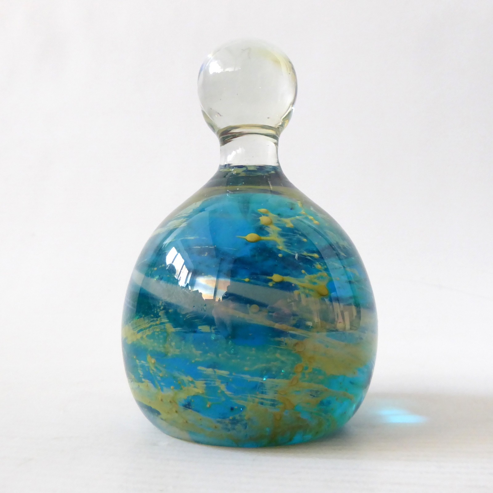 Mdina Sea & Sand vintage art glass paperweight + top knob, blue + gold. Malta - Image 3