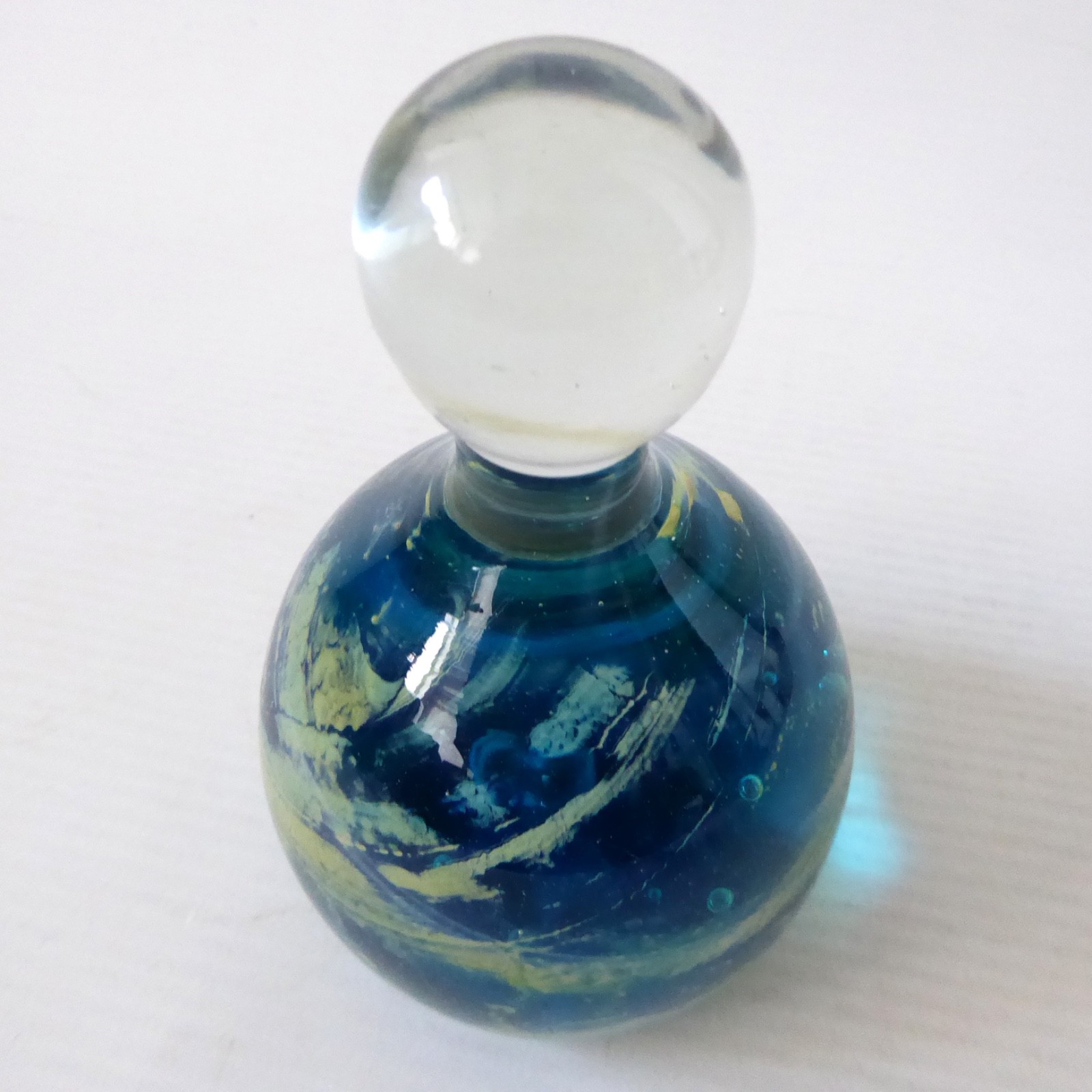 Mdina Sea & Sand vintage art glass paperweight + top knob, blue + gold. Malta - Image 7