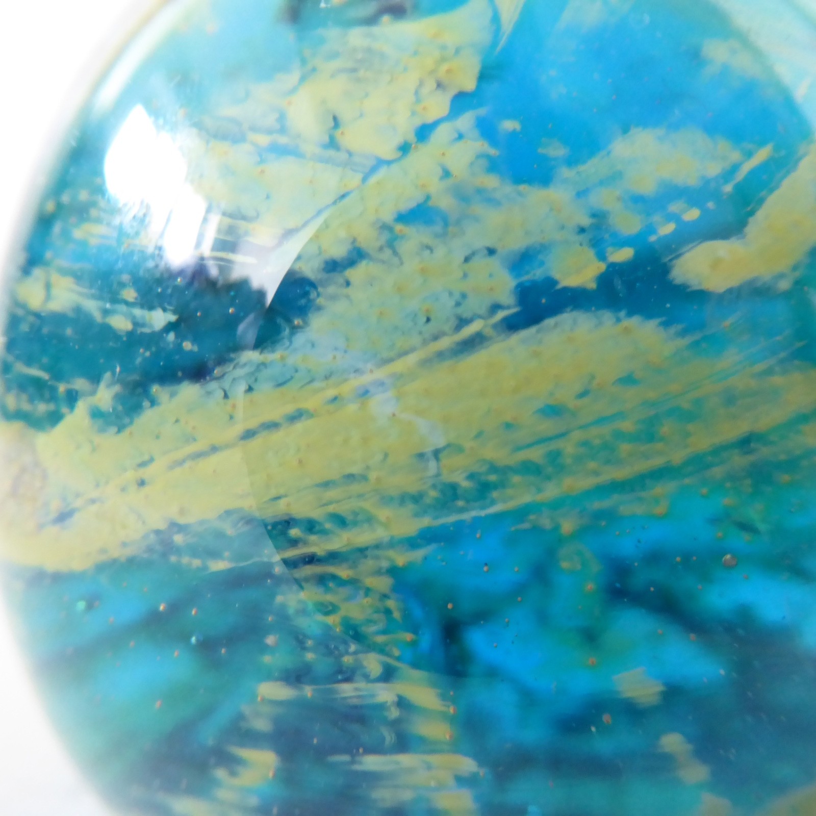 Mdina Sea & Sand vintage art glass paperweight + top knob, blue + gold. Malta - Image 8