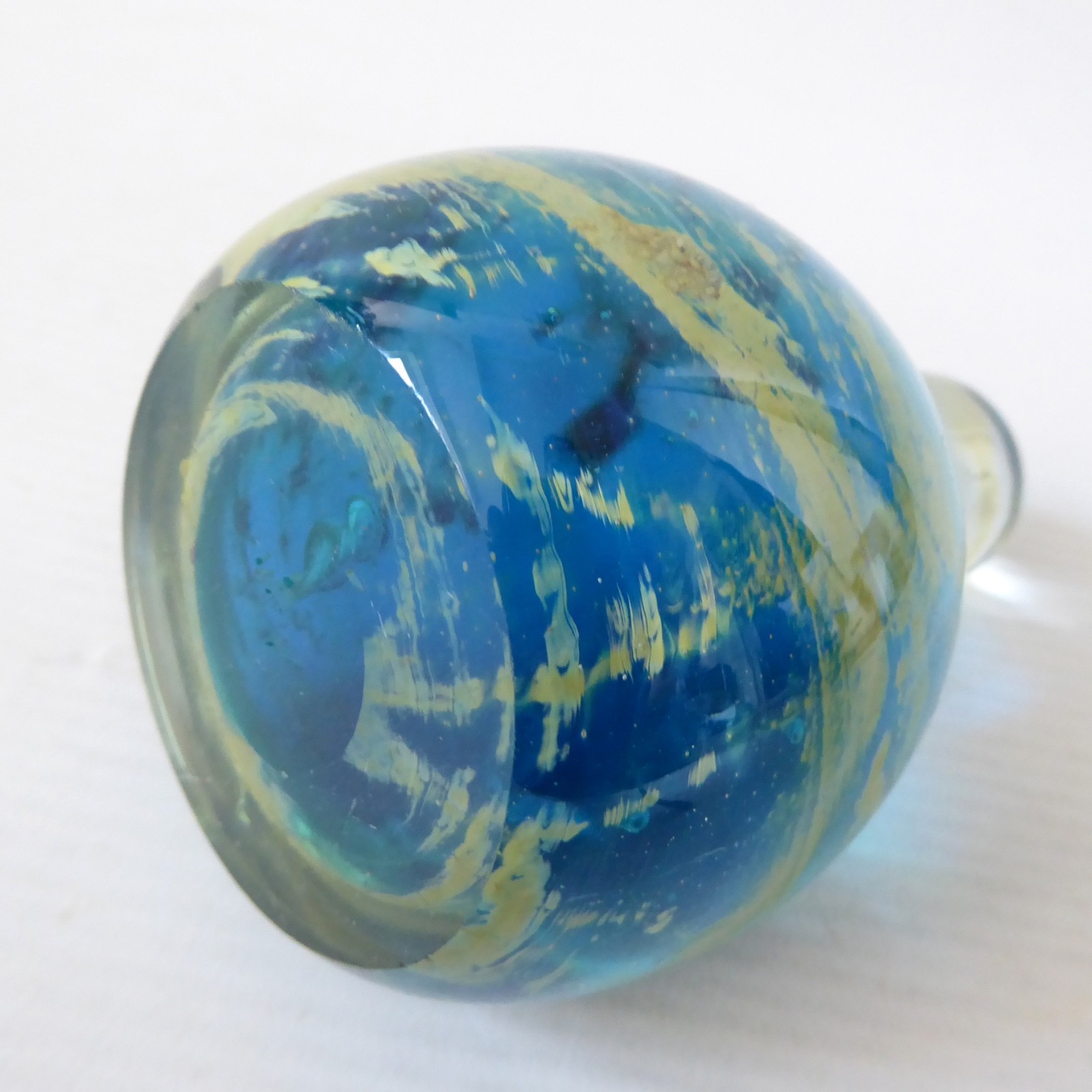 Mdina Sea & Sand vintage art glass paperweight + top knob, blue + gold. Malta - Image 9
