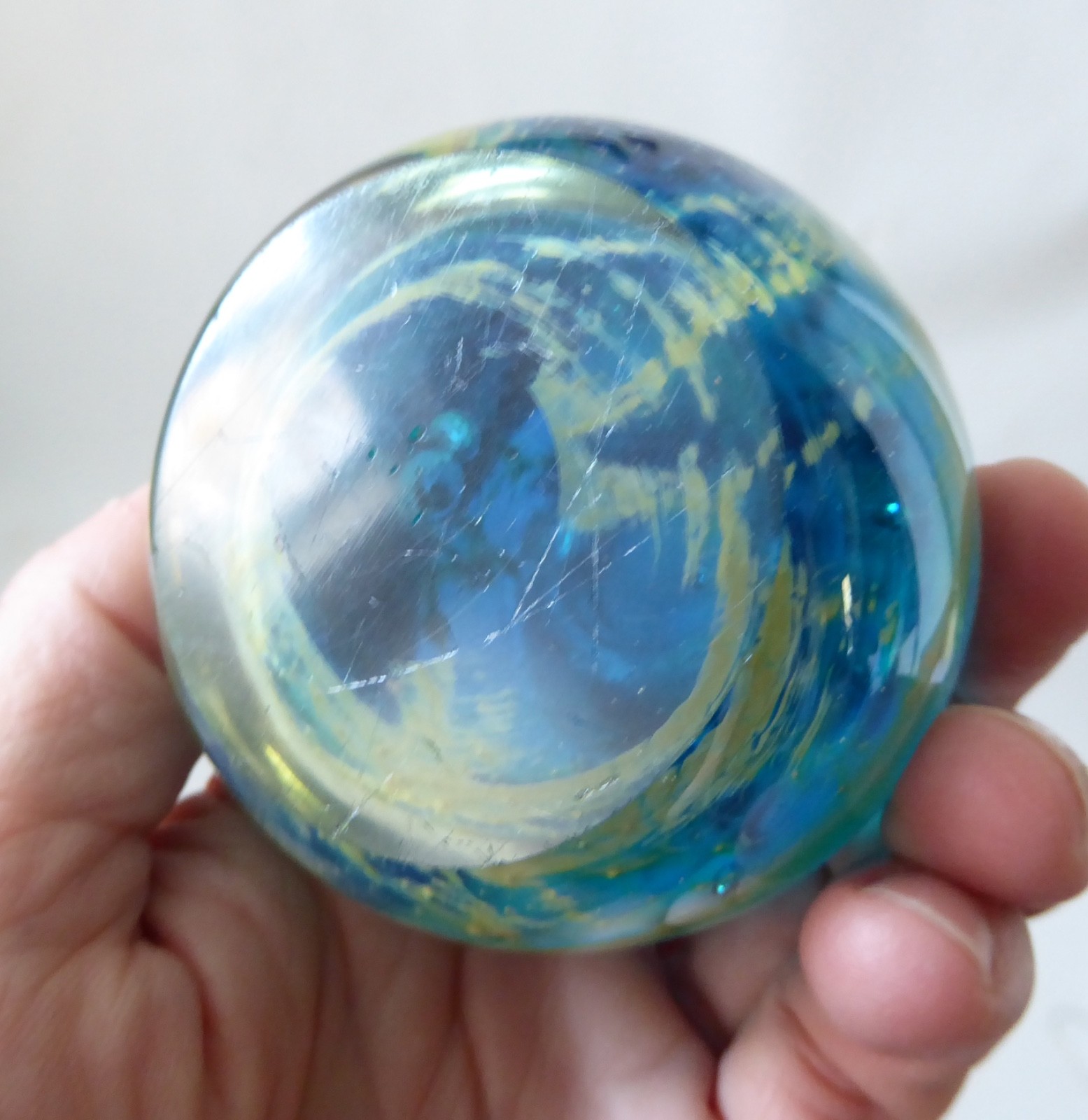 Mdina Sea & Sand vintage art glass paperweight + top knob, blue + gold. Malta - Image 10