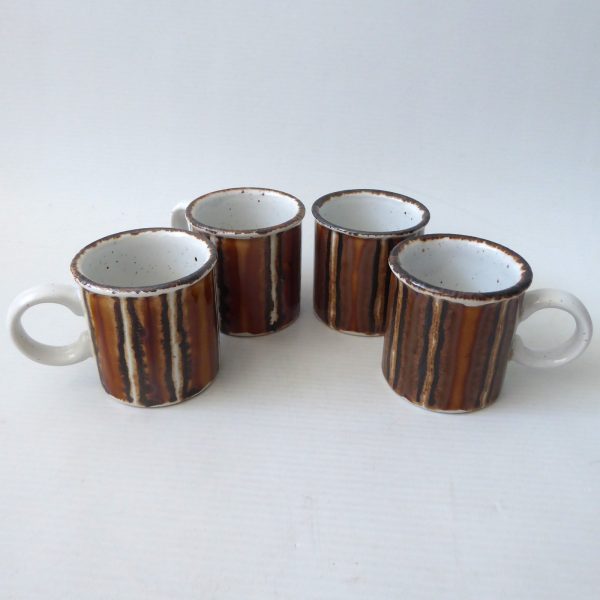 Midwinter Earth espresso cups mugs, 1970s Stonehenge pottery brown stripe coffee - Image 3