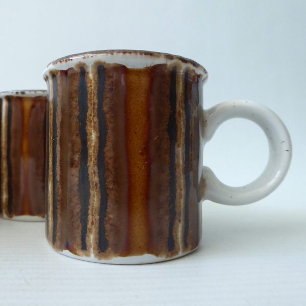 Midwinter Earth espresso cups mugs, 1970s Stonehenge pottery brown stripe coffee - Image 8